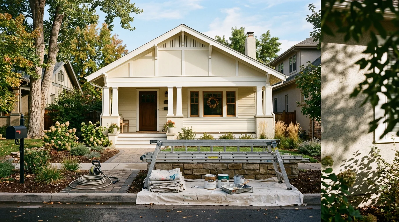 Professional painter applying exterior paint to a Denver home