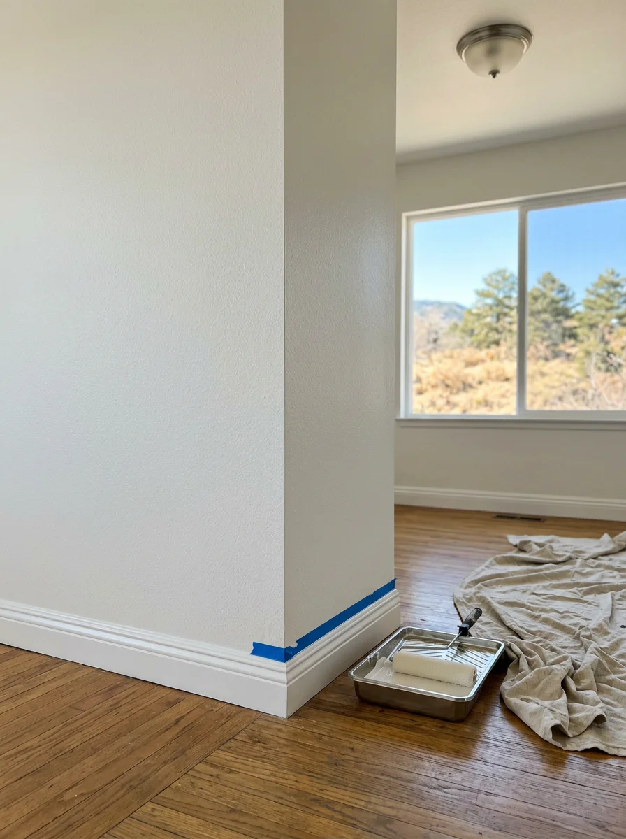 Interior room with newly painted walls and trim in a Littleton, Colorado home