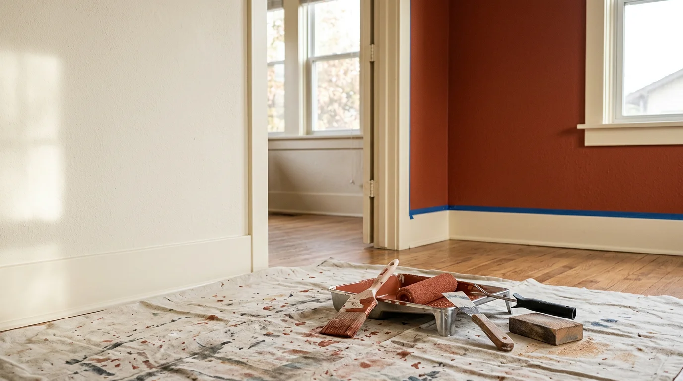 A freshly painted interior room with clean trim lines and a custom accent wall color, completed by Royal Painting CO. for a local homeowner. The smooth, even finish shows careful surface preparation and precise brush and roller work throughout the space.