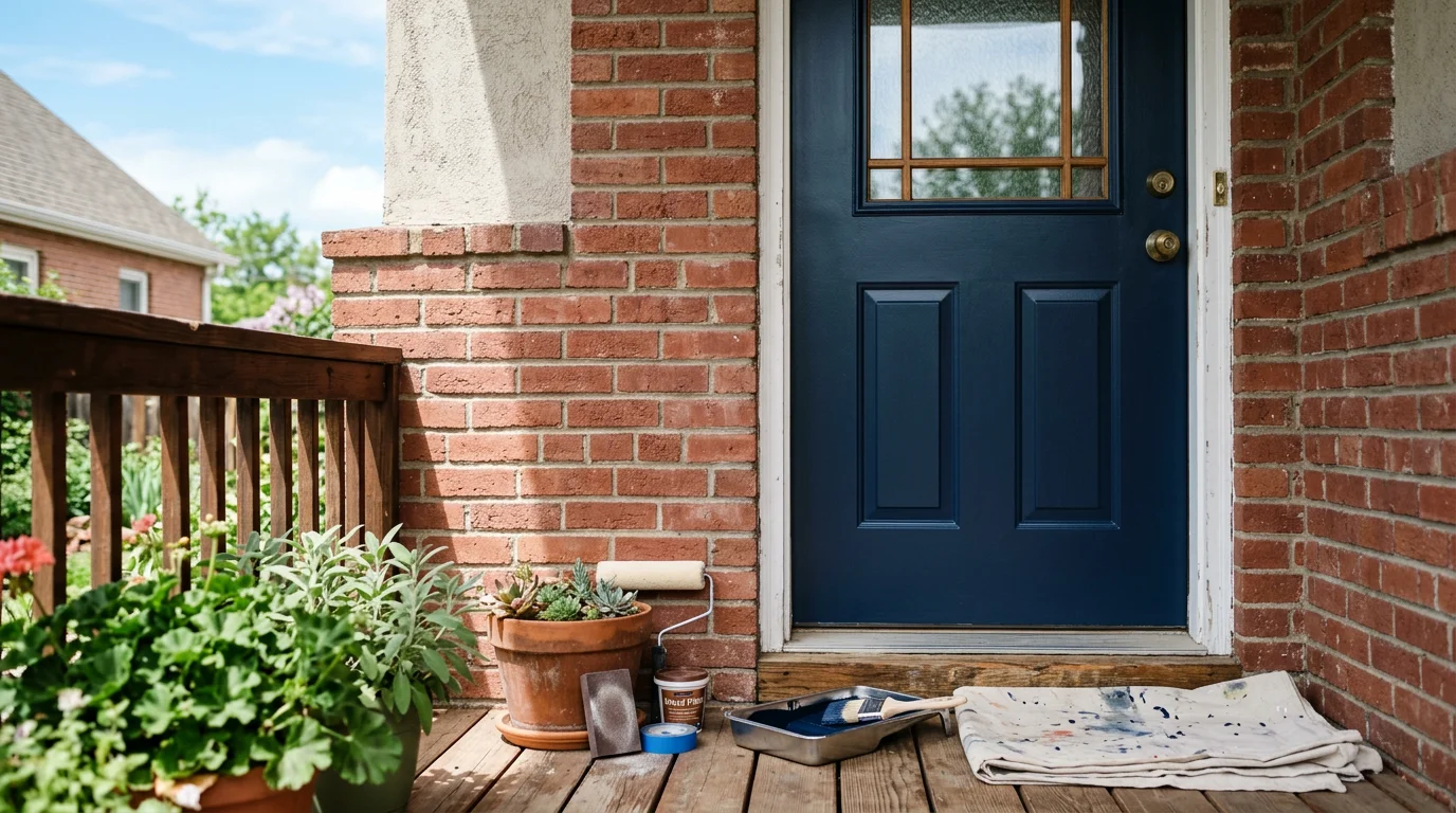 A freshly painted front door on a Vancouver residential home, showing a smooth, even finish with clean edges along the door frame and trim. The painted surface shows no peeling or cracking, reflecting professional prep and application work.