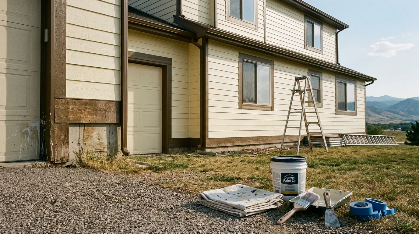 A freshly painted home exterior showing clean siding, painted trim, and a finished front door. Work completed by Royal Painting CO., a local family-run painting company.
