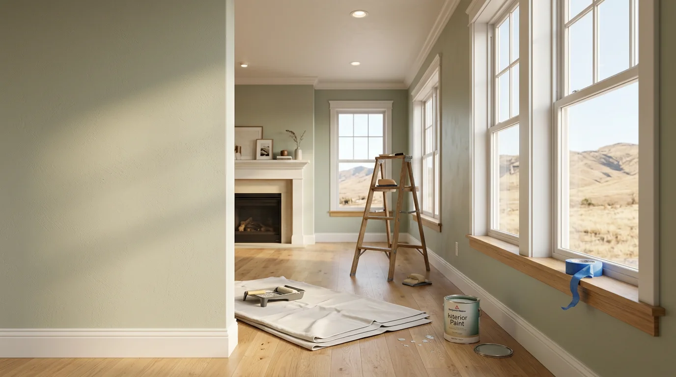 A freshly painted home interior in Vancouver showing clean white walls and crisp trim work after professional preparation and painting. Royal Painting Co. completed the full interior repaint for a Metro Vancouver homeowner.