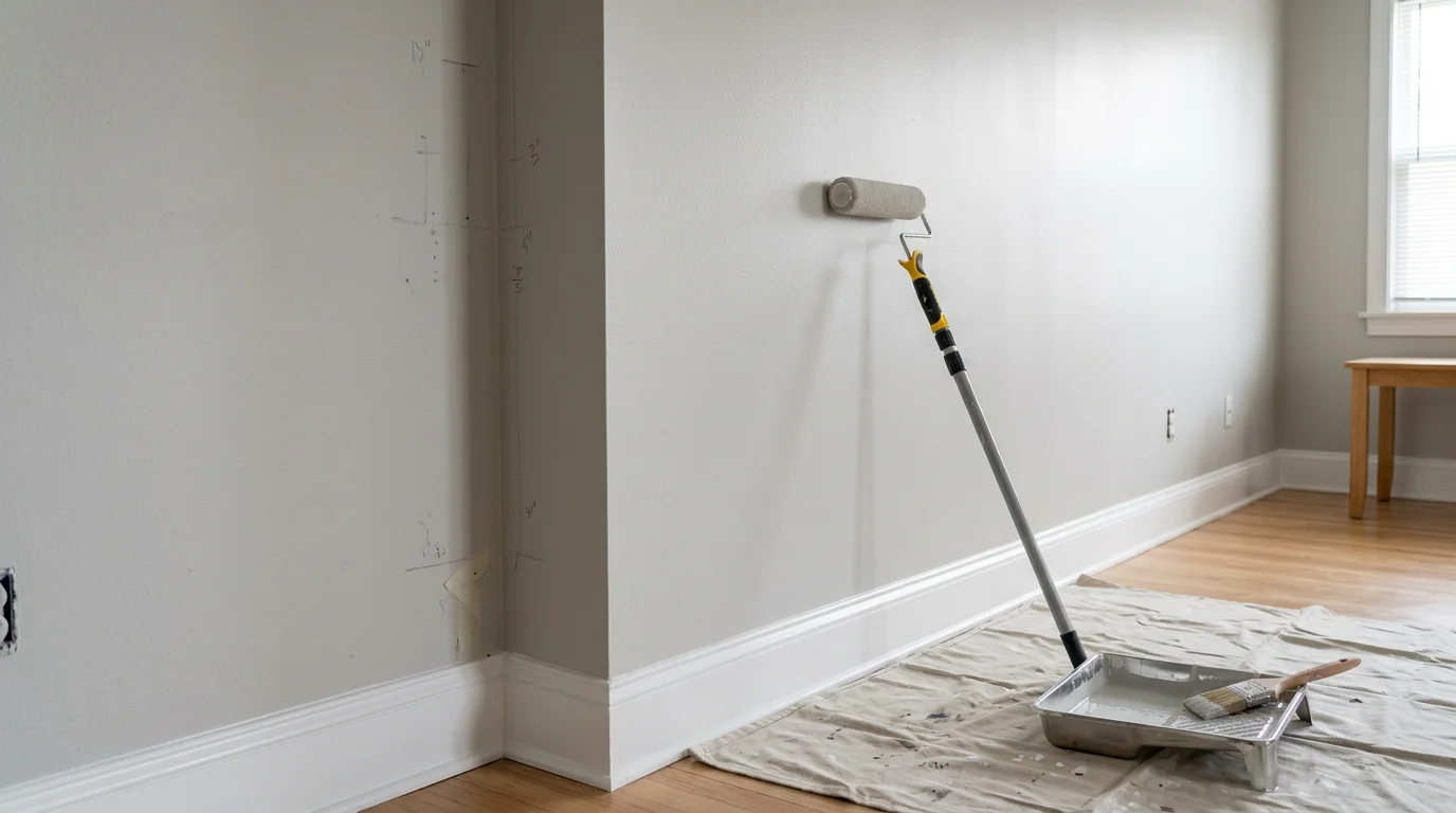 A freshly painted interior hallway in a local rental property, showing clean white walls and painted trim ready for tenant move-in. Royal Painting CO. completed the property management painting work for a local landlord.